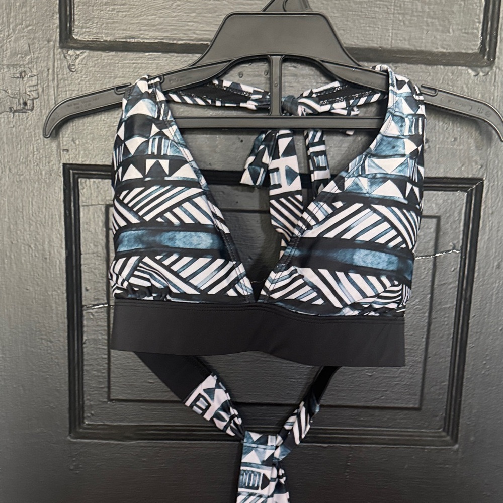 Black & White Geo Halter Bikini Top